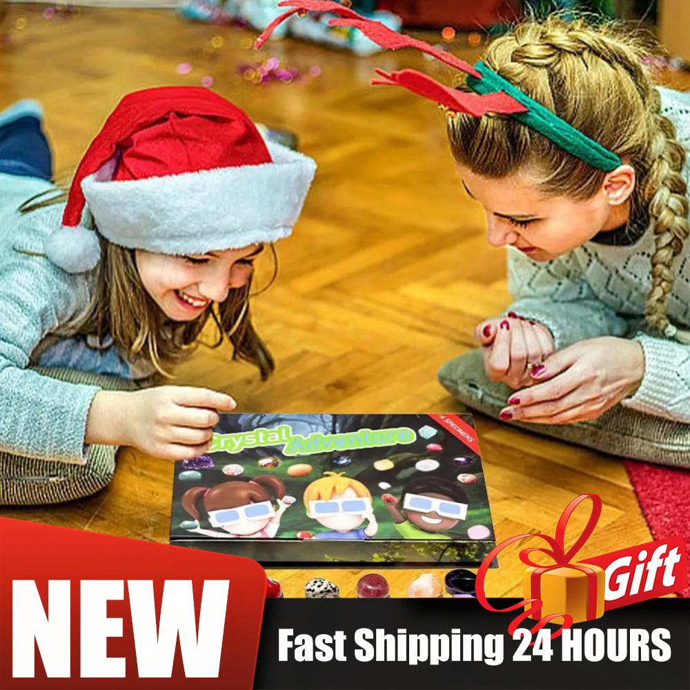 24 Days Christmas Countdown Calendar with Natural Rocks Gemstones Stones Crystals Gifts for Girls Countdown Crystal Gift Box