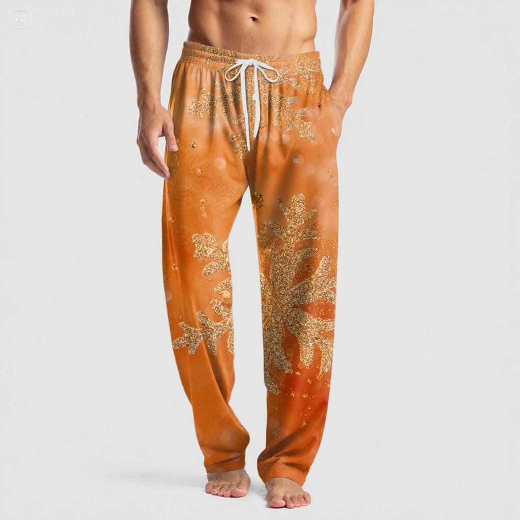 Мужские вязаные модные брюки с принтом, карманами, повседневные, пижамные