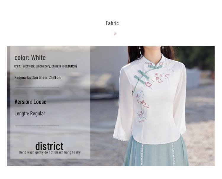 Женский ретро вышитый хлопково-льняной ханьфу в стиле Китайской Республики, костюм для чаепития в стиле дзен