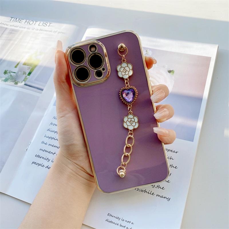 Мягкий силиконовый чехол для телефона с покрытием для iPhone 11 15 16 Moto G22 G30 G55 OnePlus Nord CE 2 5G Samsung A14 A15 A55 с браслетом Flower Love Gem Covers