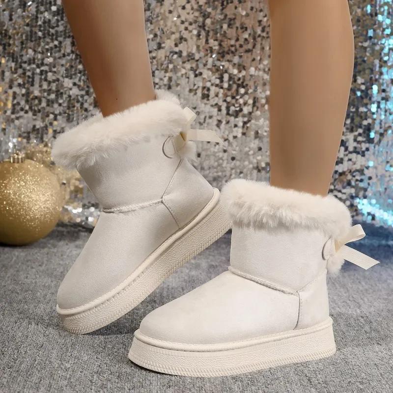 Snow Boots Women's Winter Velvet and Thickened Warm Cotton Shoes 2025 New Platform Non-slip Mid-barrel Snow Cotton
