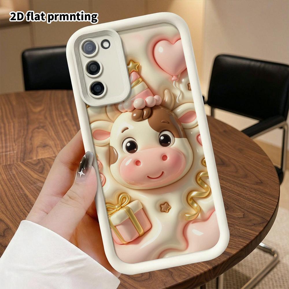 Phone case: 2D flat, suitable for Samsung Galaxy A34 A35 M05 M06 S20 S22 S21 FE Plus 5G protective case, party little floral cow, perfect Christmas an