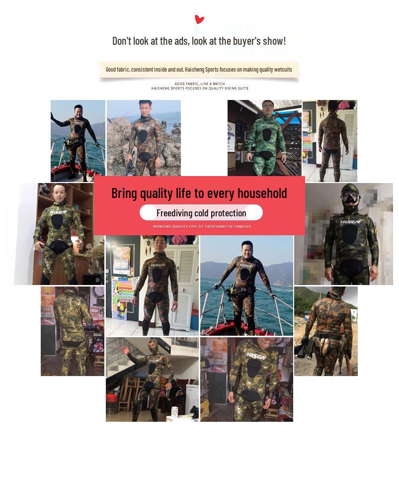 7мм Камуфляжный гидрокостюм для фридайвинга: Теплый, с длинным рукавом, двухкомпонентный для глубоководных погружений