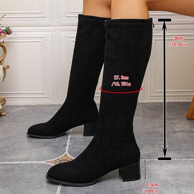Модные женские сапоги до колена с круглым носком, осенне-зимняя мода, квадратный низкий каблук, молния сзади, лаконичные облегающие длинные сапоги, Botas Mujer