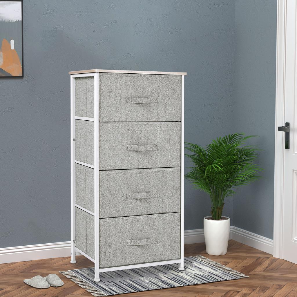 Fabric Chest of Drawers Storage Cabinet 4 Drawers dim. 45L x 30W x 92H cm Metal Frame
