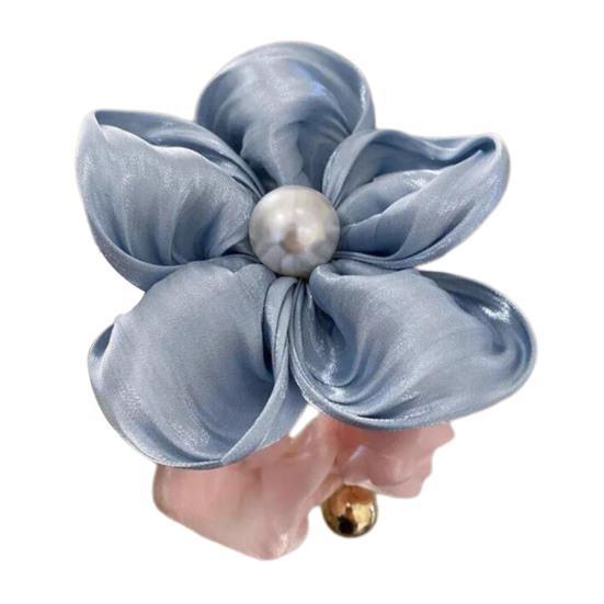 Hair Tie Handmade Satin Flower Decor Hair Tie with Imitation Pearls Large Elastic Soft Hair Band Autumn Winter Hair Accessories
