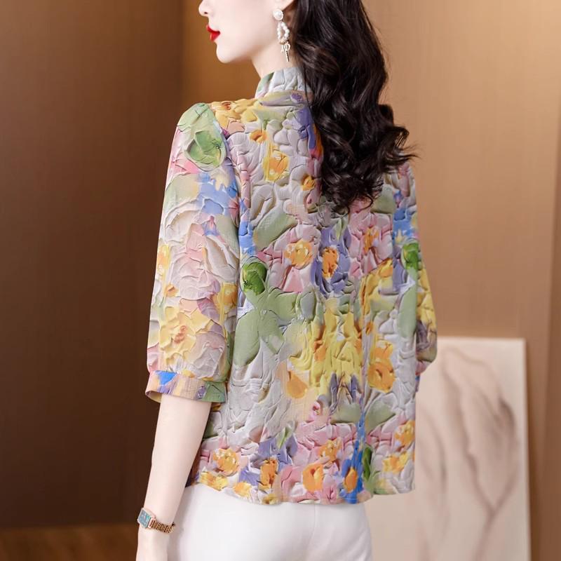 Женский свободный шифоновый топ со средним рукавом: Летняя мода 2024 - Универсальный и приталенный крой, Идеально для изысканного образа