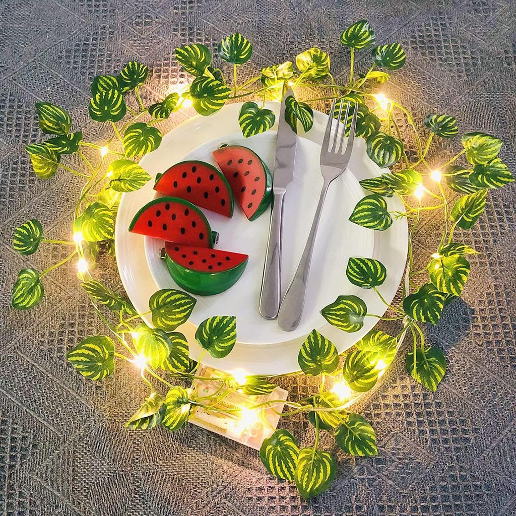 Cross-Border Green Watermelon Leaf LED Copper Wire String Lights for Turtle Green Rattan Decoration