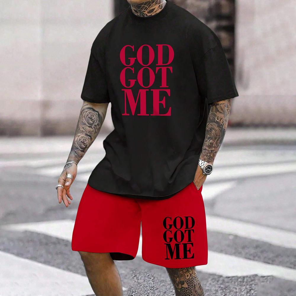 Мужская летняя повседневная футболка с круглым вырезом, коротким рукавом, принтом в виде 3D-букв и цветов, комплект шорт на шнурке, спортивная одежда