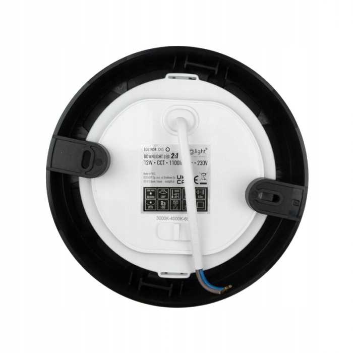 Downlight Okrąg Oczko Sufitowe Oprawa Sufitowa 12W Cct 2W1 Czarny Nt/Pt