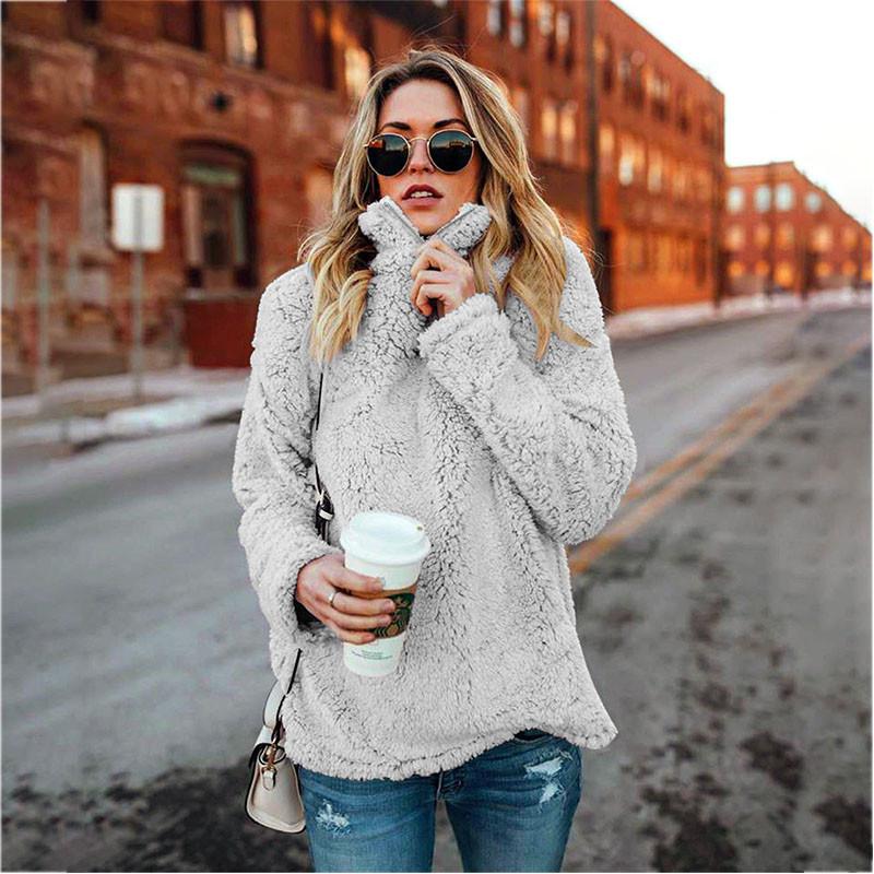 Timeless Womens Fleece Fur Hoodie Winter Woolen Thermal Ladies Zip Sweater Blouse
