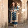 Grand Teal Blue Embroidered Suit with Heavy Gold Work