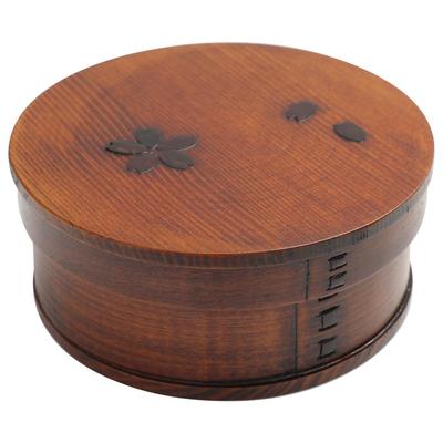 Miyoshi Lacquerware Honpo Магэваппа Бэнто Одноярусный Натуральный с Сакурой для и Детей Ланч-бокс, Круглый, Ярусный, 600 мл, Лак, Дерево, Мужчины, Женщины,