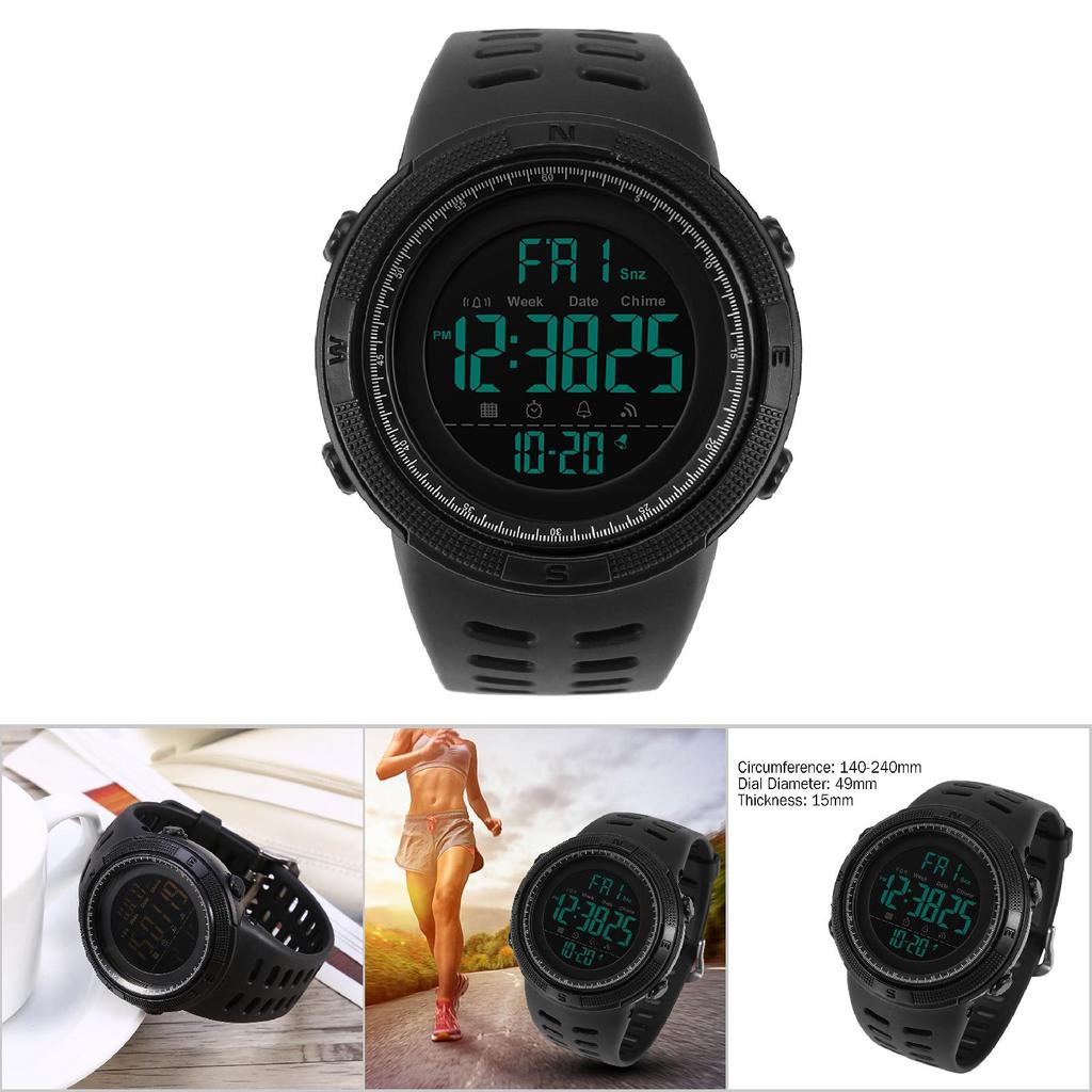 Мужские цифровые наручные часы с подсветкой, круглые, водонепроницаемые, спортивные, черные