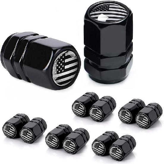 Dsycar 12 Pack Chrome American Flag Valve Stem Cap Aluminum Hexagon Design, with Rubber Ring, Universal fits Cars, Trucks, Motorcycles, Bicycles