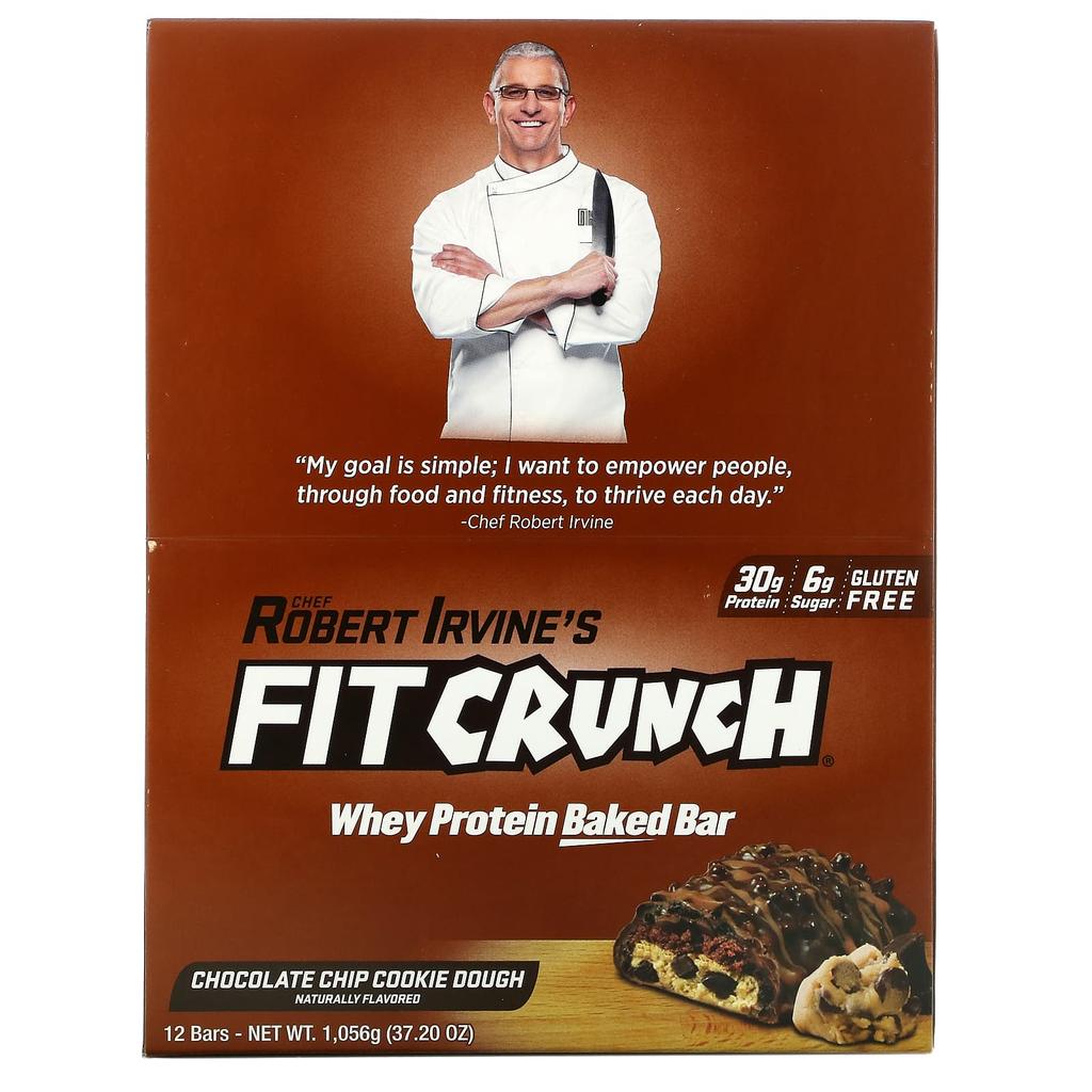 FITCRUNCH Whey Protein Baked Bars, Chocolate Chip Cookie Dough, 12 Bars, 3.10 Oz (88 G) Each