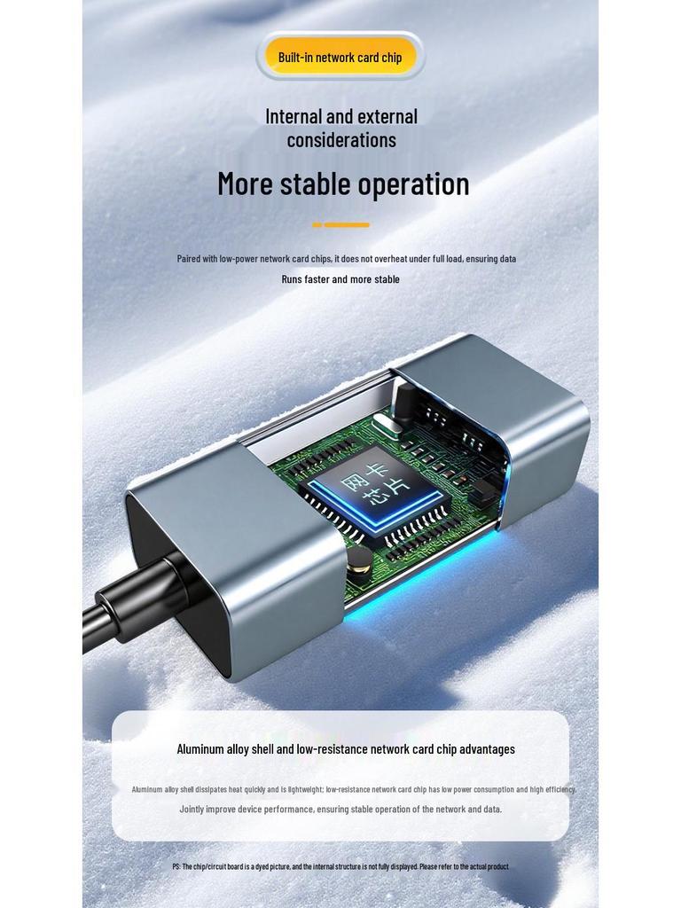 Dual-Head USB Type-C To RJ45 Gigabit Network Card, 100M/1000, Driver-Free