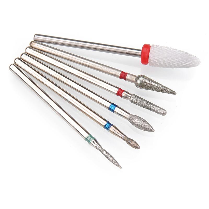 6 шт. алмазные фрезы для ногтей, набор сверл для маникюра, аксессуары для педикюра, электрическая машина, кисточка для ногтей, инструменты для заусенцев