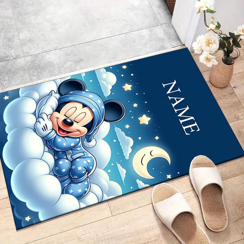 Custom Mickey Mat Personalized Name, Polyester Washable Indoor Entryway Rug, Gift for Christmas, Easter, Thanksgiving Day