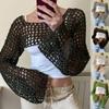 Soft Round Neck Shrug Pullover Y2K Knit Hollow Out Crop Top Women Crochet Crop Top  Shopping