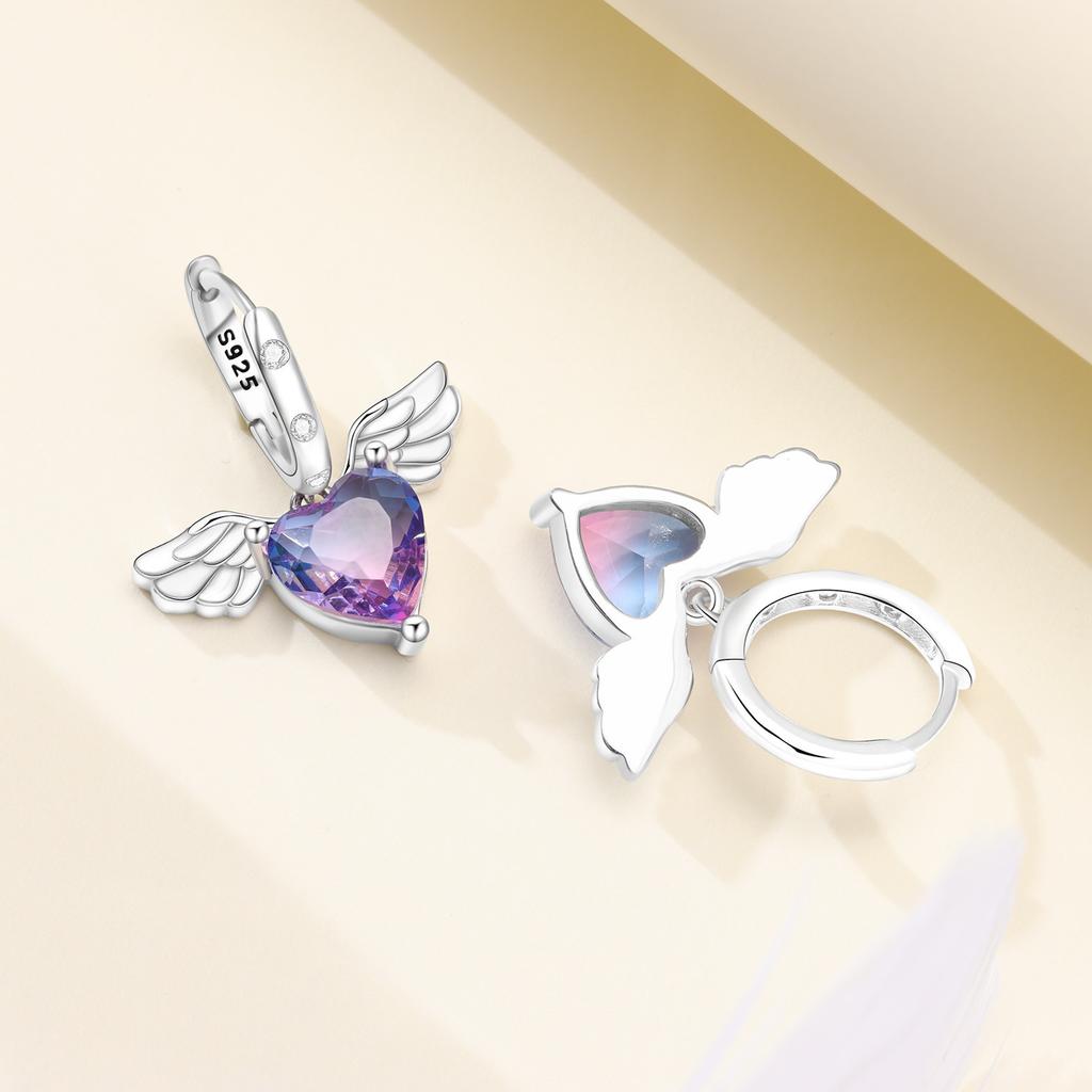 925 Silver Gradient Heart Wing Drop Earrings Women Earrings Charm Trendy Party Jewelry Wedding Anniversary Gifts