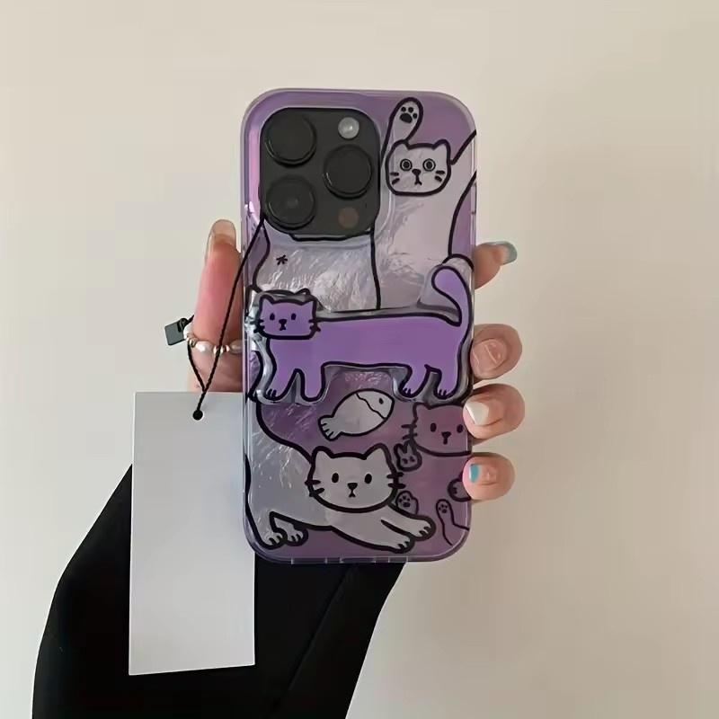 Перфорированный чехол-ракушка Vortex IND Фиолетовая Рыбка Кошка для iPhone 17 16 15 14 13 12 11 Pro Max X 7 8 Plus Ударопрочный прозрачный чехол