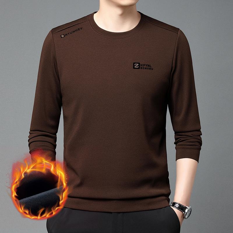 Winter New Round Neck Long Sleeve T-shirt Korean Version of The Trend Fashion Middle-aged Plus Velvet Casual Base Coat