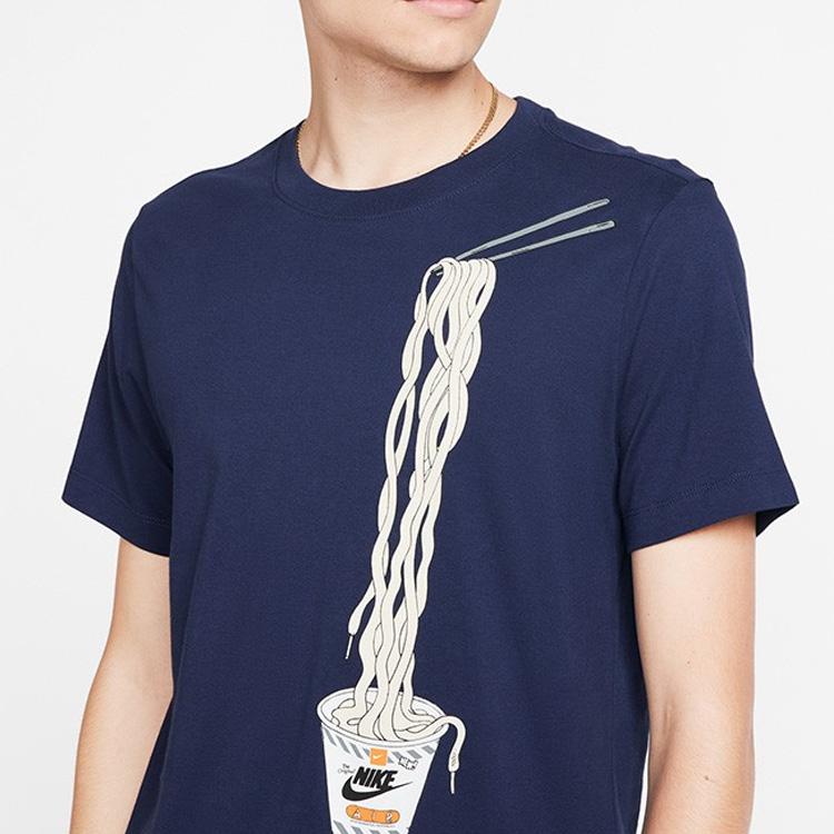 Nike Спортивная одежда Ramen Print Short Sleeve Celebrity Neck Knit T Shirt Men Tops Blue CI6302-410