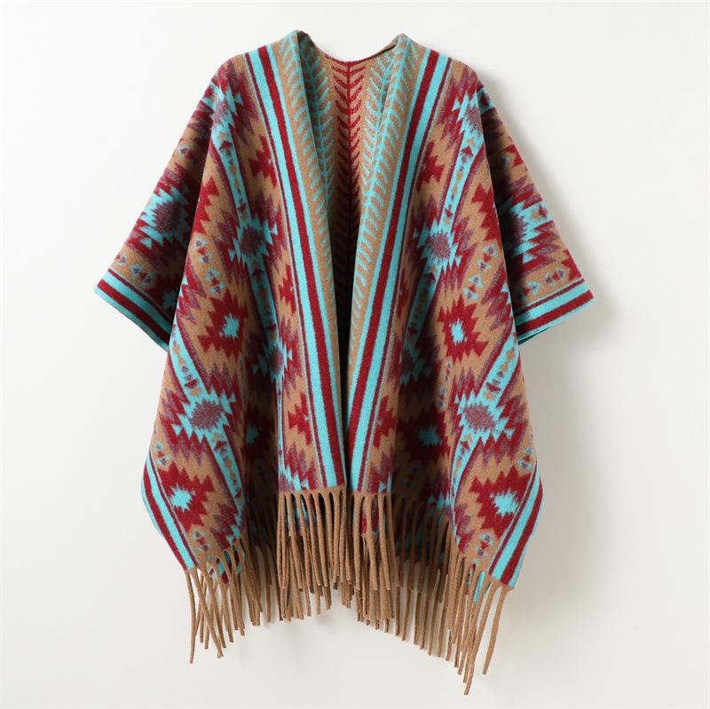 Color Geometric Autumn And Winter Men'S And Women'S Double-Sided Shawls With Imitation Cashmere High-End Warm Fringed Scarves And Capes