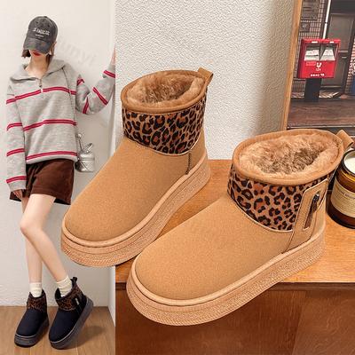Модный дизайнерский леопардовый принт, женские зимние ботинки из искусственной замши, нескользящие, с толстым плюшем, женские теплые ботильоны на платформе, ботильоны для женщин