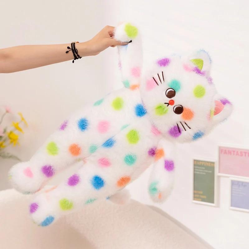 Креативные плюшевые игрушки в виде пятнистой кошки, мягкие игрушки для животных, мультяшная радужная кошечка, подушка для кукол, украшение для комнаты, подарок на день рождения
