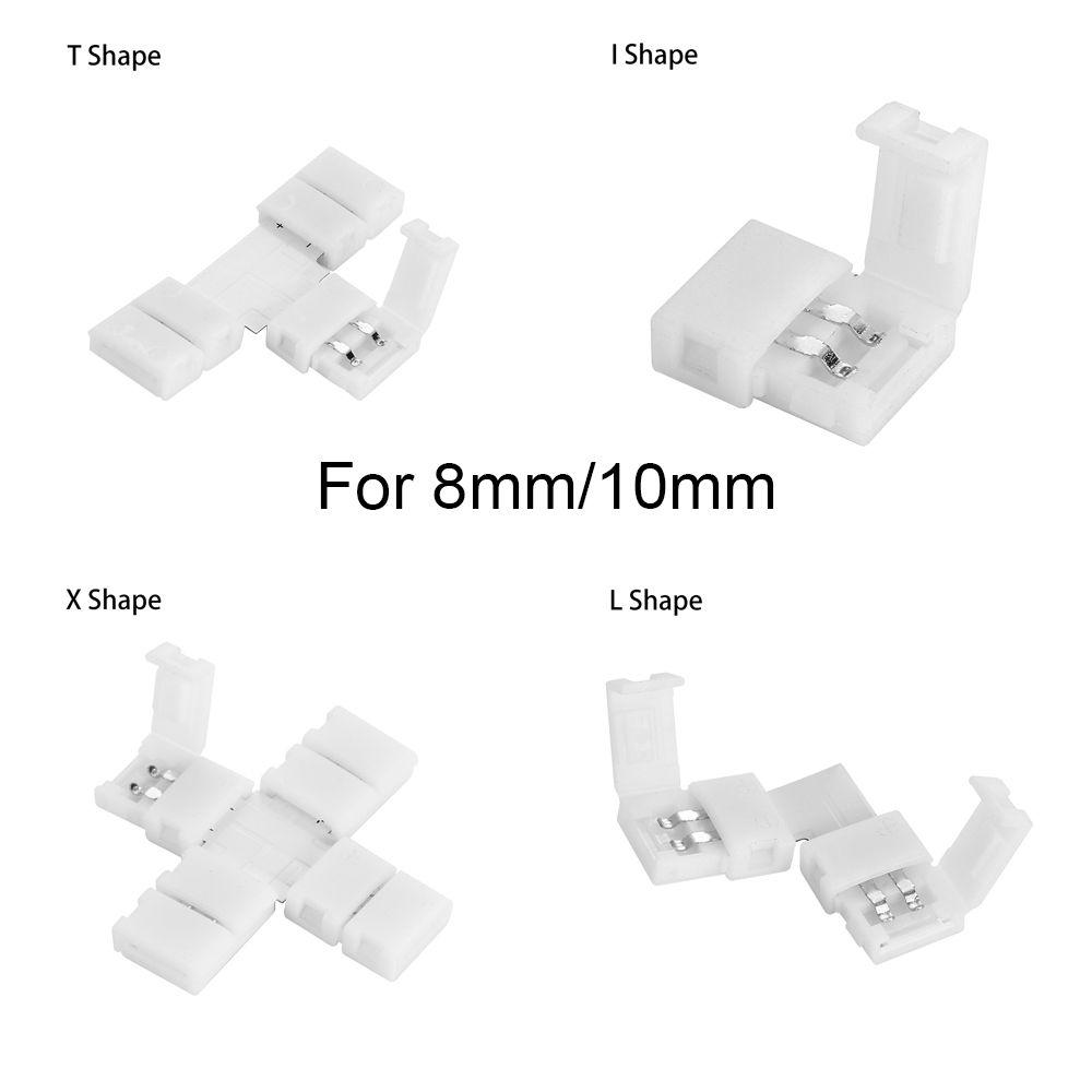 1/5/10Pcs New Clip-on Coupler Solderless 2Pin PCB LED Strip Connector 8mm 10mm