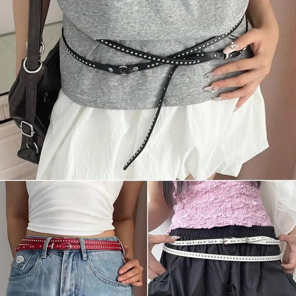 PU Leather Rivet Belt Spicy Girl Punk Waistband Trend Y2K Belt  Male
