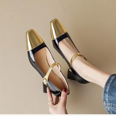 Модные золотые туфли Мэри Джейн, летняя женская обувь на высоком каблуке, квадратные туфли в японском стиле в стиле Лолита, готические туфли для женщин 2024 года, повседневные
