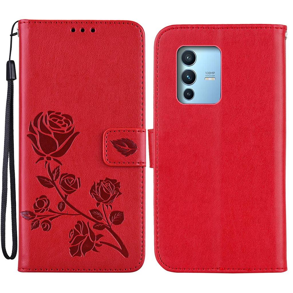 Тисненая кожаная книжка с розой для Vivo V23 5G, кошелек, слоты для карт, чехол