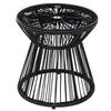 Round End Table, Rattan Side Table, Hollow Drum Design Coffee Table w/ Glass Tabletop for Patio, Garden, Balcony Black