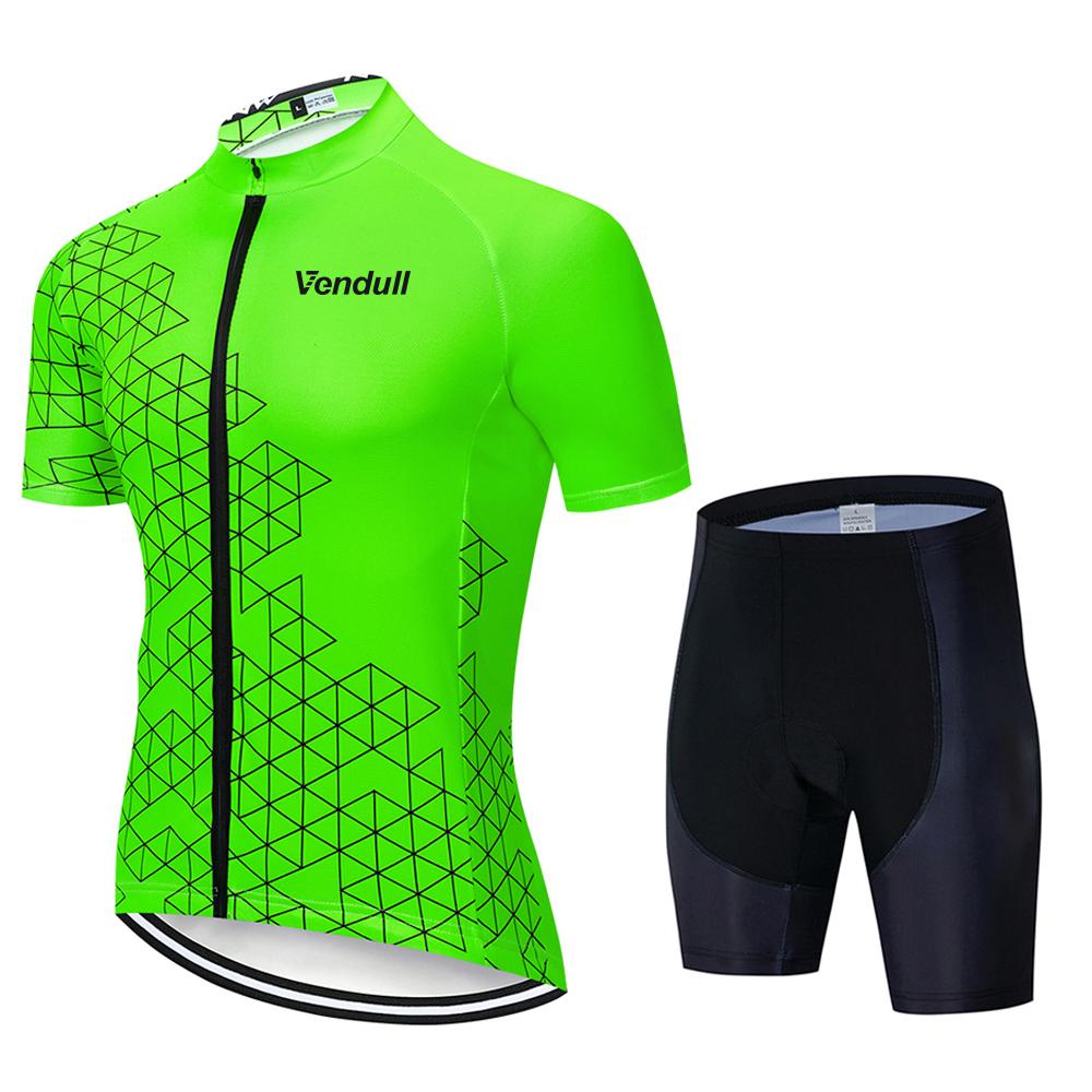 Флуоресцентный желтый Pro Team велоспорт джерси комплект 2025 велосипедный костюм с коротким рукавом мужской комбинезон шорты одежда 19D гелевая дышащая подкладка