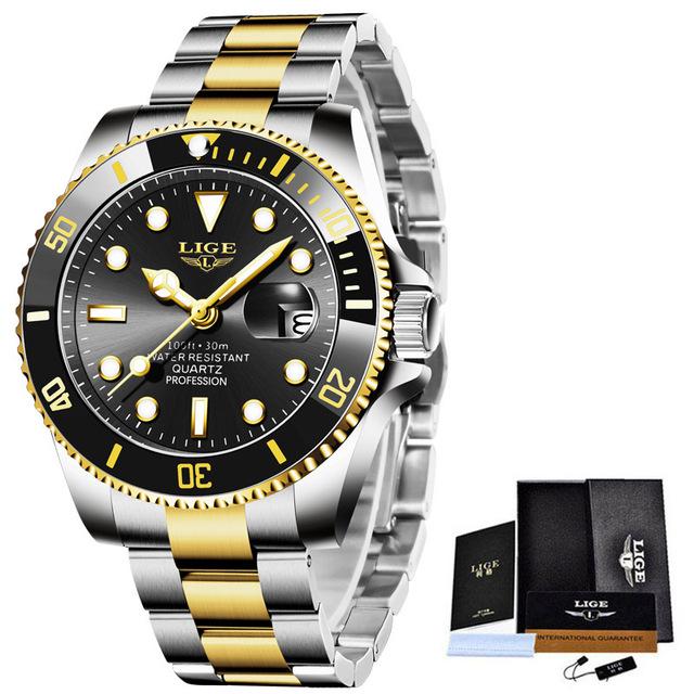 LIGE Fashion Men Watch Top Brand Luxury Stainless Steel Watches Waterproof Luminous Quartz Wristwatch