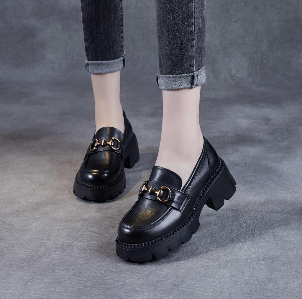 Подлинные толстые толстые высокие красивые легкие кожаные [ZUYEE] женские мокасины, кожа, каблук, подошва, усилитель, ноги, для поездок на работу, в школу, для прогулок, обувь,