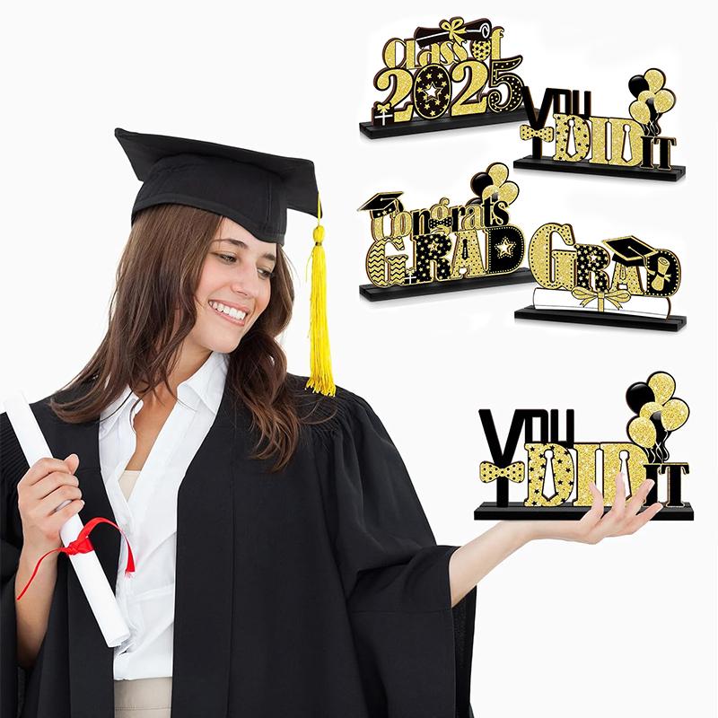 4pcs/Set 2025 Graduation Season Handmade Cartoon Pattern DIY Gift Creative Celebration Unique Wood Desktop Ornaments Decorations
