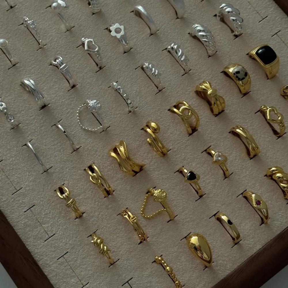 Женское кольцо на указательный палец класса люкс из стерлингового серебра 925 пробы с неправильной формы драгоценным камнем - Не тускнеющее, регулируемое, с легким нишевым дизайном.