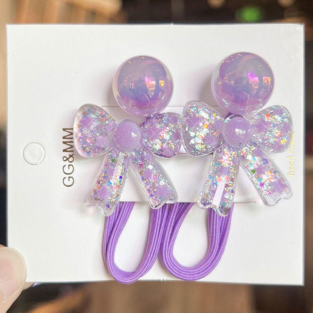 2 шт. Блестящие мультяшные резинки для волос, разноцветные держатели для хвостика, резинки для волос с принцессными бантами для девочек, детей, малышей