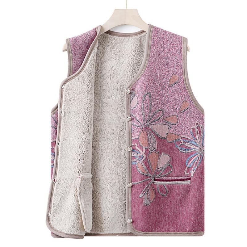 Middle-aged Elderly Vest Female Grandma Autumn Cardigan Velvet Thickened Outer Vest New Mother Vest Jacket