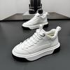 Men's 2025 Fall/Winter Leather Sports Casual Shoes, Thick Sole, Versatile White Sneakers with Height Boost