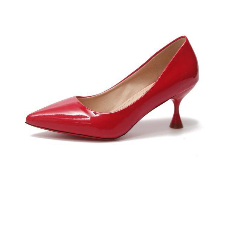 2019 Autumn New Korean Version Shallow Mouth Pointed High Heels Stiletto Temperament Patent Leather Single Shoes Black Work Shoes