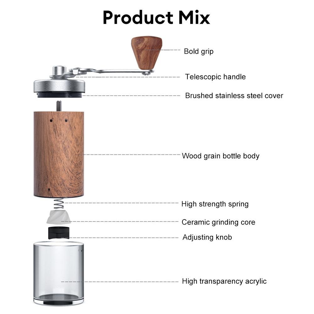 2024 Новая ручная кофемолка Высококачественная портативная ручная эспрессо-мельница с деревянной ручкой Кофемолка для зерен
