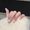 10PCS Nude False Nails with White French Tip Design Natural Look Artificial with Flower Decor for Women Salon Party Wedding