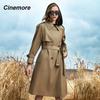 Cinemore, осенний длинный плащ для женщин, повседневная ветровка, куртка, двубортное пальто с лацканами и поясом, женское шикарное женское пальто
