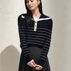 JUZI Annakou Women's Retro Striped Navy Collar Wool Knit Sweater