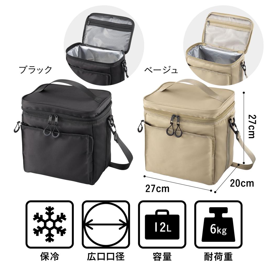 CB Japan Insulated Soft Cooler Bag, Large Capacity 12L, Black, 2-Way Shoulder/Handheld, with Interior Mesh Pocket, Insulated Box Bag, Maneuver
